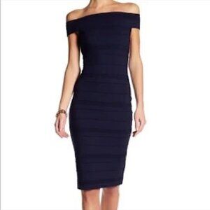 Ted Baker Stripe Textured Bardot Navy Dress Size 1